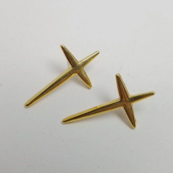 Vintage Gold Tone Cross Shape Stud Earrings, Religious Posts, Nice Size - Picture 5 of 6